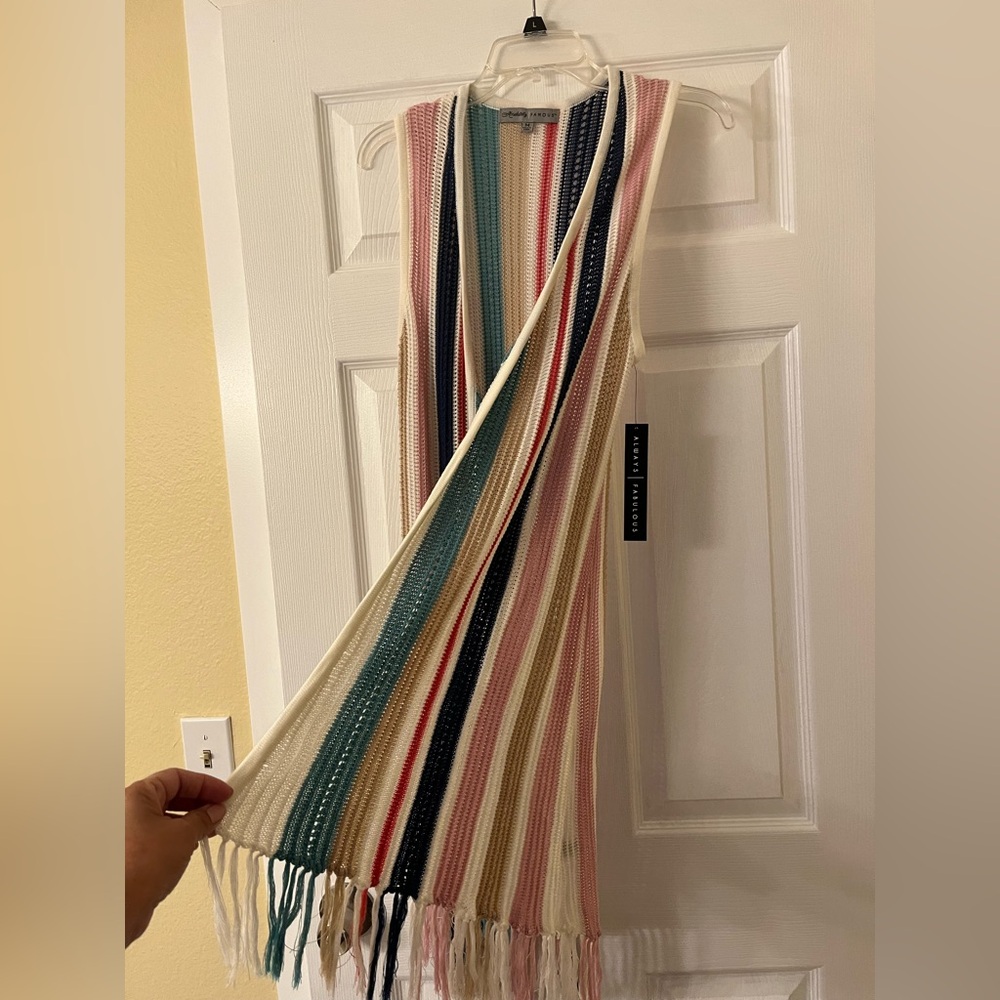 New Absolutely Famous Striped Fringe Cardigan